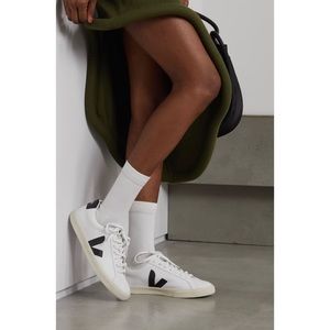 Veja White Leather Sneakers with Black V Accent